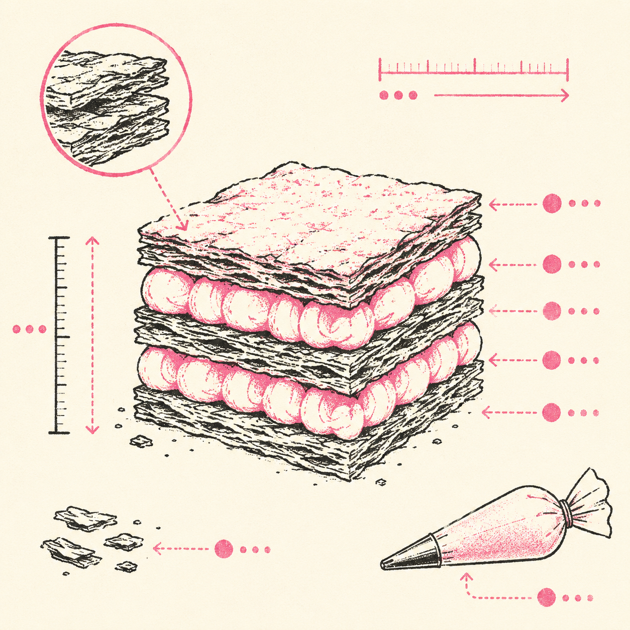 Cross-section diagram of mille-feuille layers — illustration